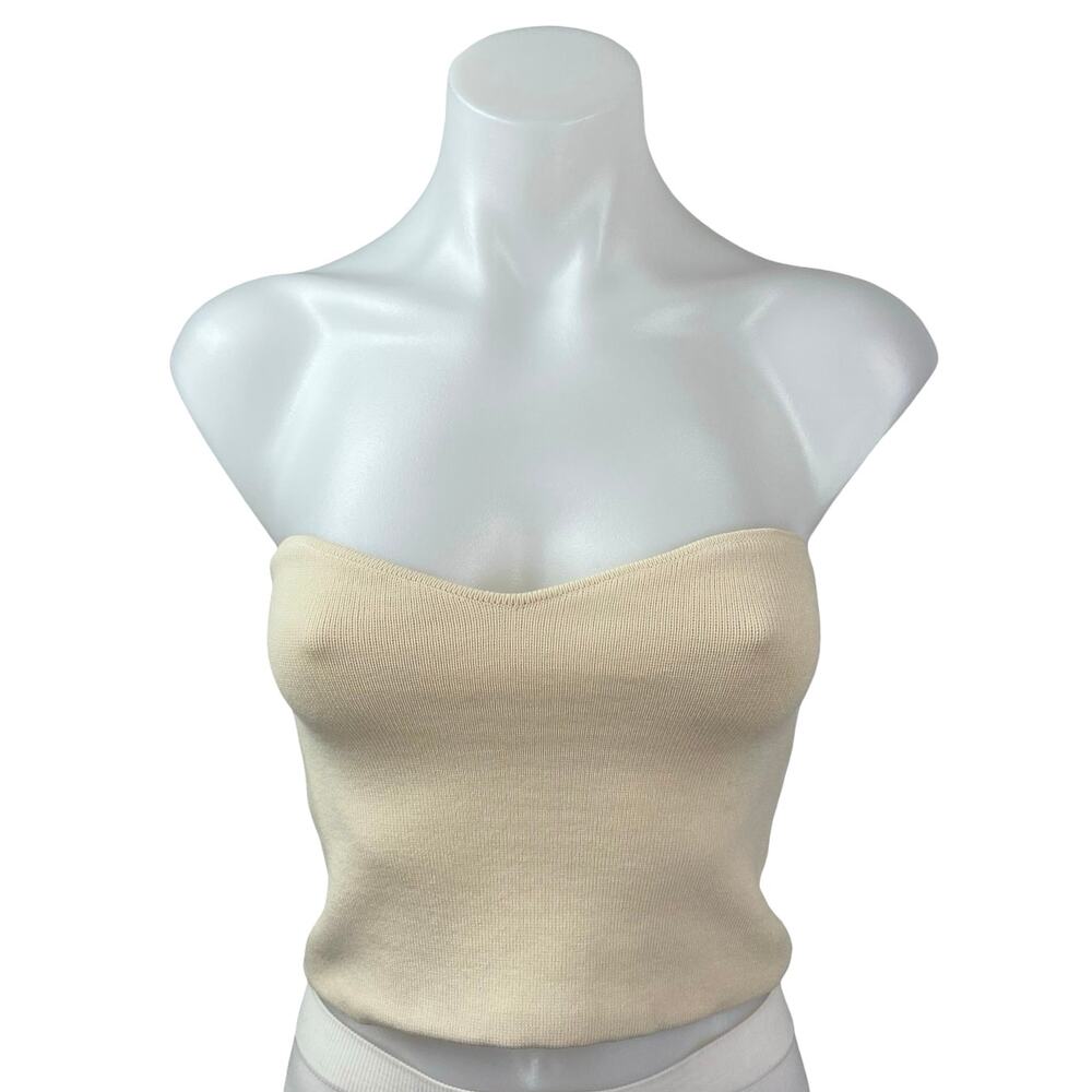 Zara Beige Nude Strapless Bandeau Sweetheart Ribbed Knit Brami Crop Top Size M